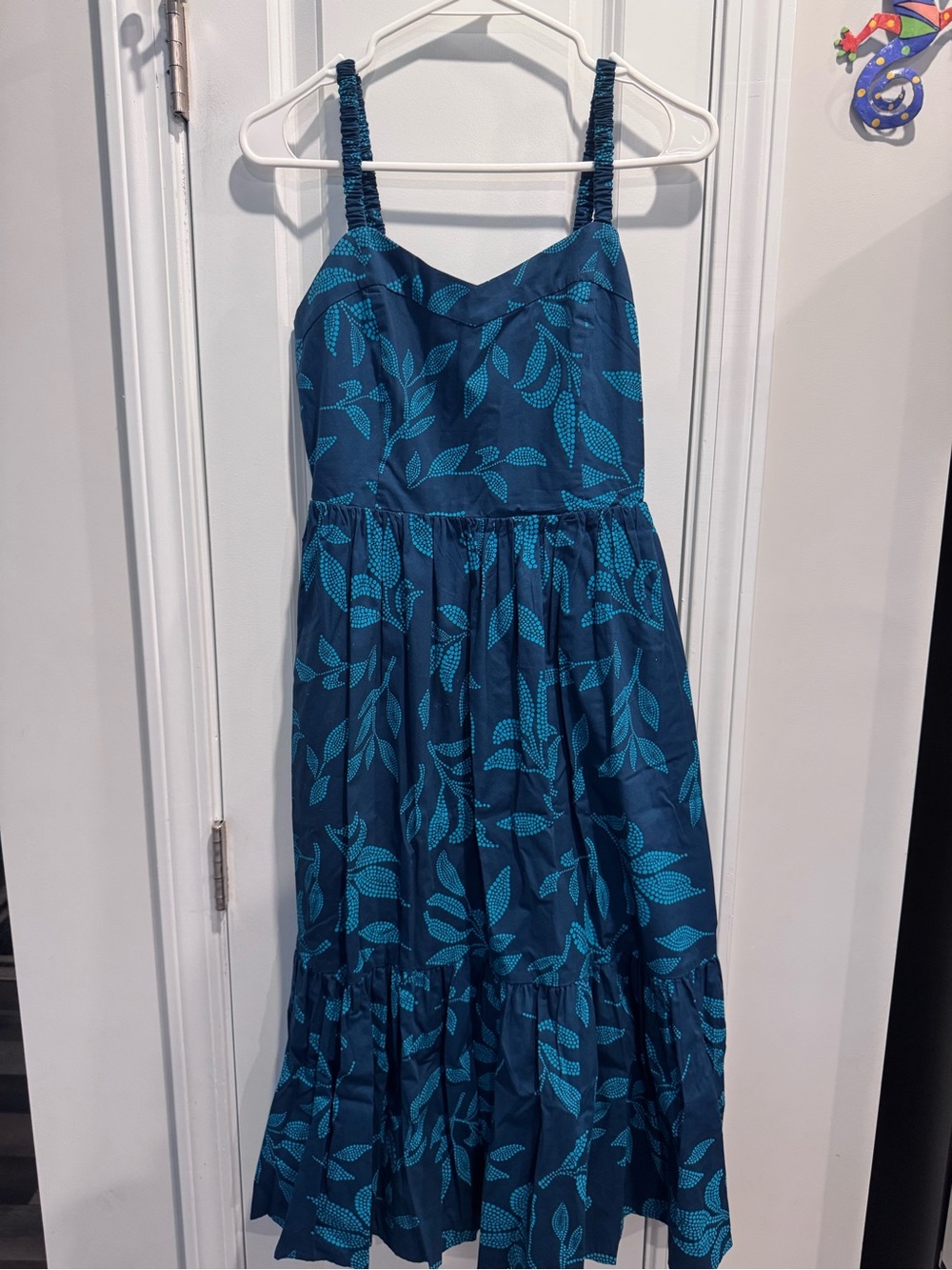 J. Crew Factory Teal Leaf-Print Midi Sundress